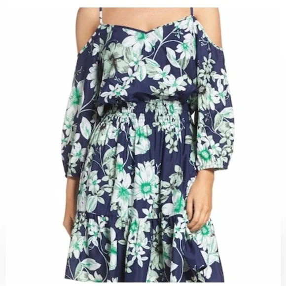 Eliza J Blue Green Womens Size 6 Cold-Shoulder Floral Sheath Dress